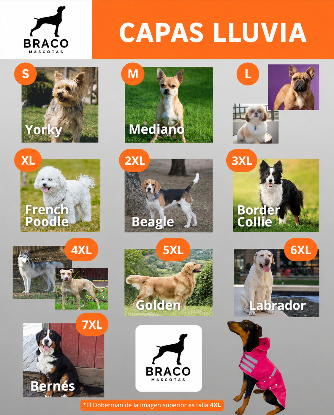 Capa Impermeable para la Lluvia para Perro Color Anaranjado Marca BRACO